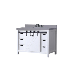 English Elm White 48-inch Bath Vanity with Grey Quartz Top, Soft-Close Drawers, Matte Black Faucet Included B2731P260118