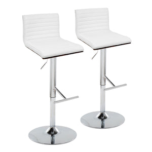 English Elm Mason Adjustable Barstool Set Of 2 - Modern Chrome, Walnut Wood & White Faux Leather For Home Bars B202S00977