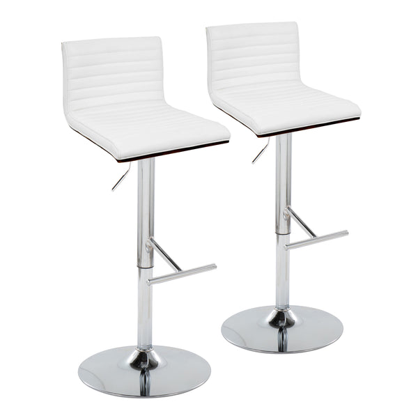 English Elm Mason Adjustable Barstool Set Of 2 - Modern Chrome, Walnut Wood & White Faux Leather For Home Bars B202S00977