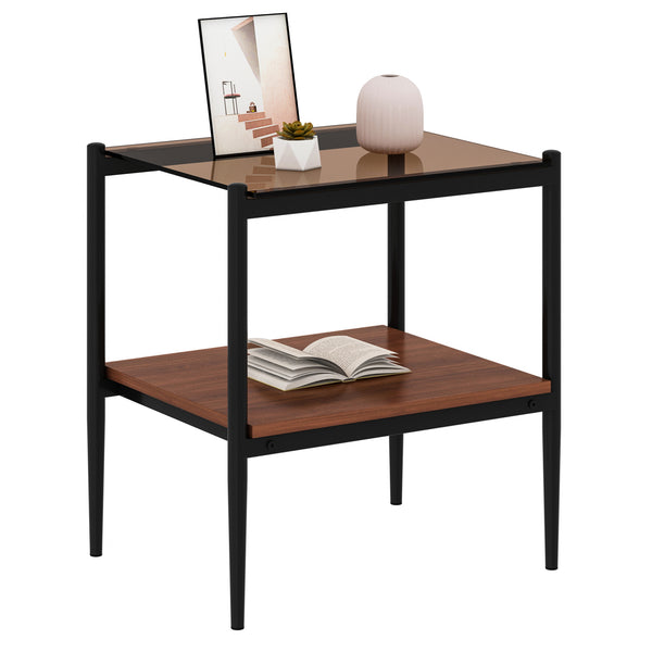 English Elm Coffee Table And End Tables Set Of 3 – Modern Brown Glass & Mdf Design For Chic Living Room Style W241S00043
