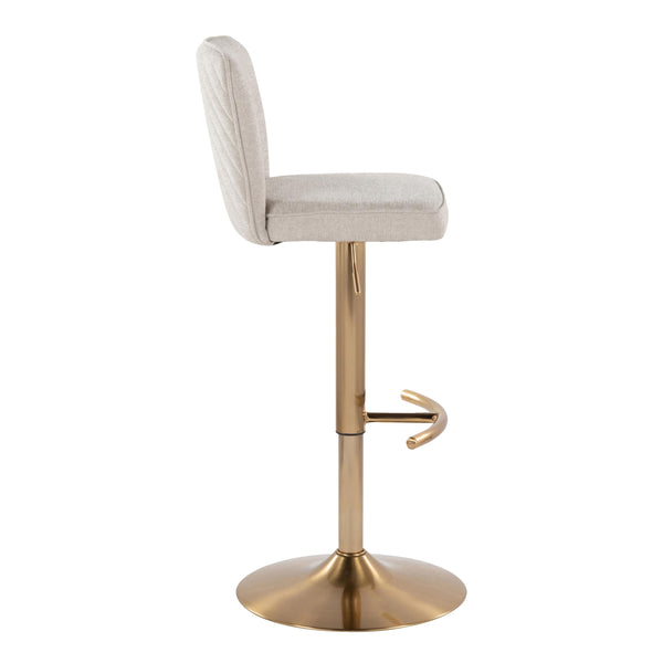 English Elm Henry Adjustable Barstool Set Of 2 - Chic Gold Metal & Beige Upholstery With Swivel & Height Adjustments B202S00933