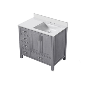English Elm Distressed Grey Bath Vanity With Cultured Marble Top - 36" W X 22" D, Rustic Charm & Storage Solutions B2731P259046
