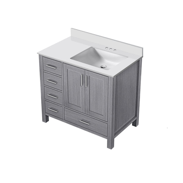 English Elm Distressed Grey Bath Vanity With Cultured Marble Top - 36" W X 22" D, Rustic Charm & Storage Solutions B2731P259046