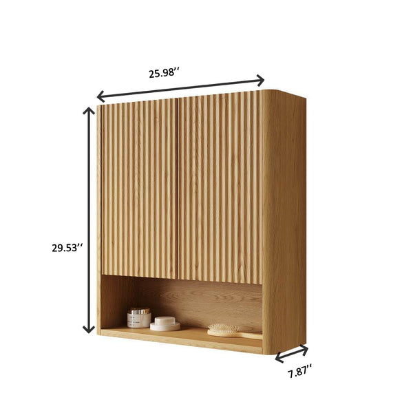 English Elm ZULA Solid Wood Door Over-The-Toilet Cabinet with Soft-Close Doors, Striped Curved Design, 32.7" Golden Oak W2615P380436