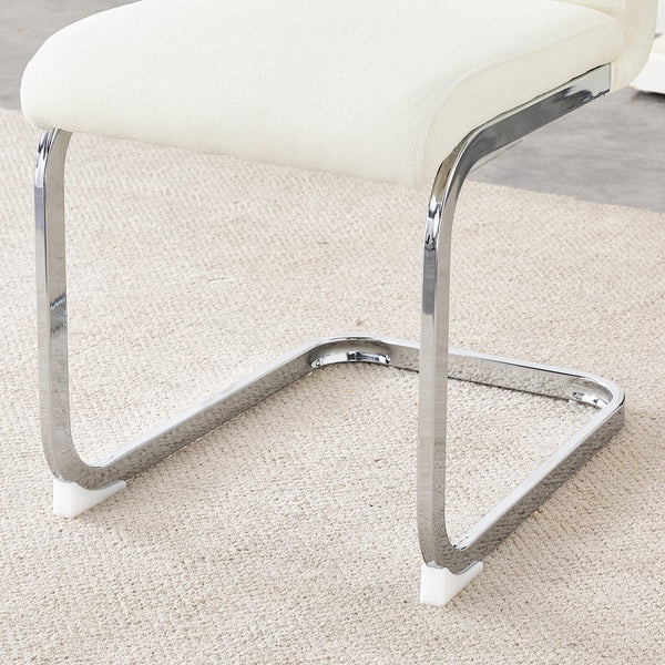 English Elm Luxury Plush Dining Chair with Silver Metal Bow Legs, Granular Velvet Comfort and Anti-Slip Feet White+Silver 38.5 L x 18.3 W x 19.3 H W1512P385613