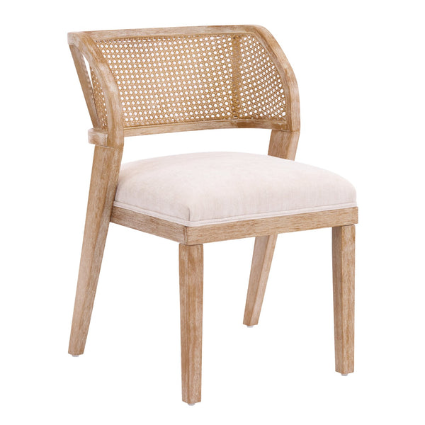 English Elm Upholstered Woven Rattan Back Dining Chairs Set of 2 Farmhouse Rubberwood Frame N776P394378B