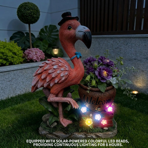 English Elm Outdoor Whimsical Flamingo Resin Planter Sculpted Garden Statue for Porch Decor W5398P454682