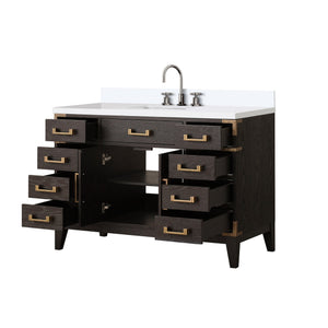 English Elm Brown Oak 48" Single Bath Vanity with White Quartz Top, Soft-Close Drawers & Chrome Faucet Set B2731P259811