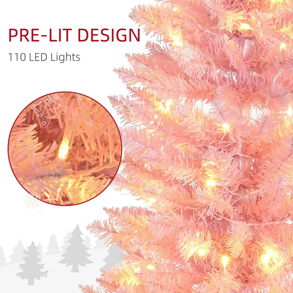 English Elm Homcom 5' Slim Pink Pre-Lit Noble Fir Christmas Tree With 110 Led Lights For Cozy Holiday Decor W2225P249646