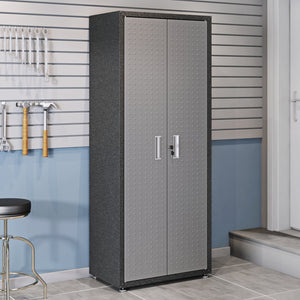 English Elm Rolling Metal Garage Cabinet with Locking Doors Diamond Texture Industrial Storage Dark Grey B365P398230