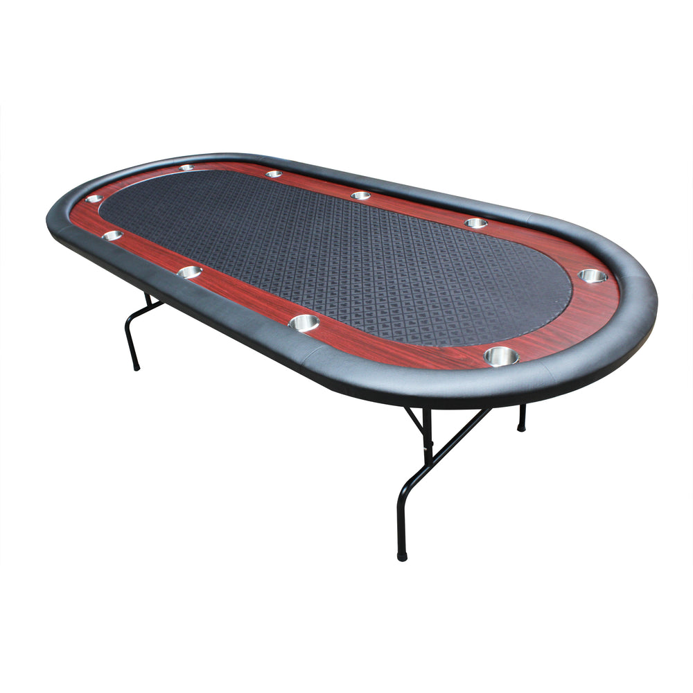 English Elm 96" Oval Poker Table Folding Felt Surface Wood Racetrack Rail Stainless Cup Holders Black W2748S00037