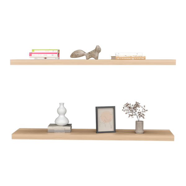 English Elm Floating Shelf Lyle Set of Two Light Pine Beige Engineered Wood 47.2x10.2x3.5in Space-Saving Display Shelf B092P245921