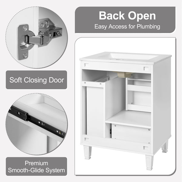 English Elm Christopher Knight Home® - 24" Bathroom Vanity with Ceramic Sink, Solid Wood Frame, Soft-Close Drawers & Ample Storage Appeal White N759P269734K