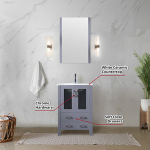 English Elm Dark Grey Bath Vanity Set With White Ceramic Top, Chrome Faucet & Matching 22" Mirror For Small Spaces B2731S01283