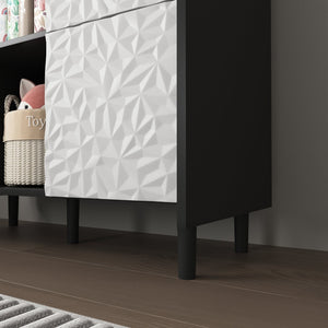 English Elm Sideboard Buffet Cabinet – Modern Black & Red Storage With 2 Drawers, Open Shelves For Stylish Organization W409P176583-GIGA