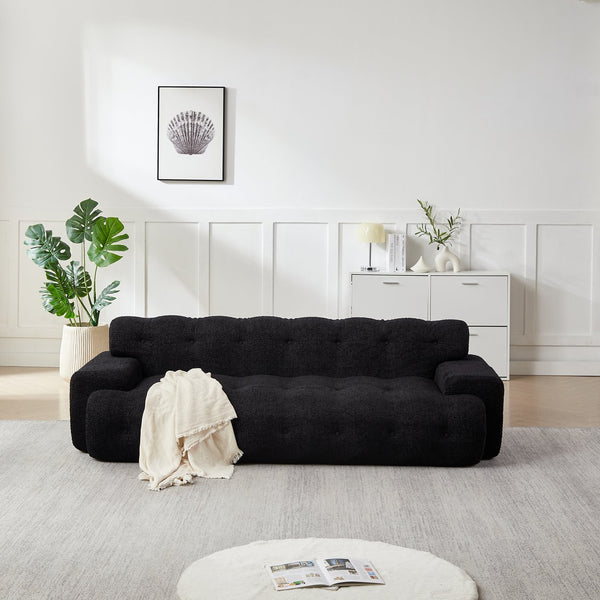 English Elm [video]87.4-inch Cloud Series Chenille Three-seater Sofa with Tufted Square Arms for Living Rooms Black W3505P383950