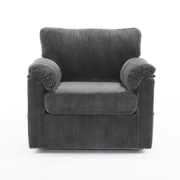 English Elm 33 Inch Oversized Swivel Corduroy Lounge Chair with Plush Chenille Cushioning and Support Springs Grey W1829P265016