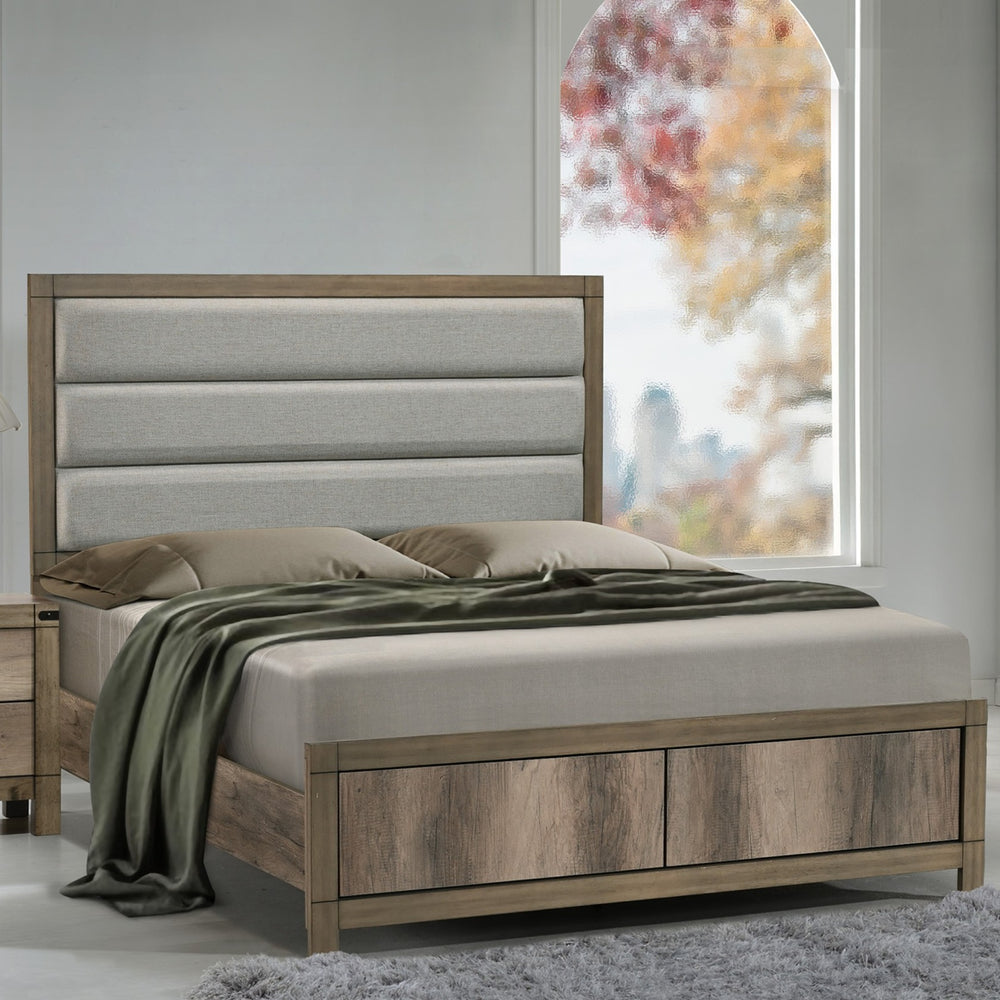 English Elm White Eastern King Panel Bed Wave Texture Headboard Solid Wood Contemporary Frame B2741S00918
