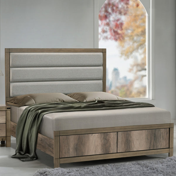 English Elm White Eastern King Panel Bed Wave Texture Headboard Solid Wood Contemporary Frame B2741S00918