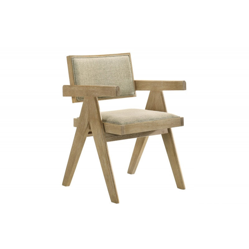 English Elm Light Oak Farmhouse Dining Arm Chairs Upholstered Set of Two for Kitchen Table B011P423324