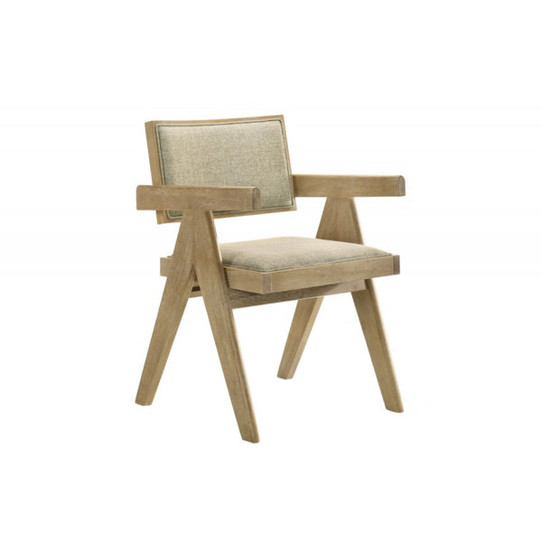 English Elm Light Oak Farmhouse Dining Arm Chairs Upholstered Set of Two for Kitchen Table B011P423324