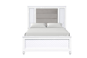 English Elm Livorno Silver Champagne Queen Bed with Velvet Upholstered Headboard, LED Lighting & Mirror Trim B078S00610