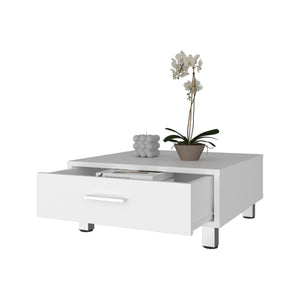English Elm Athens Square Coffee Table with Storage Drawer White Finish Compact Living Room B097P474312