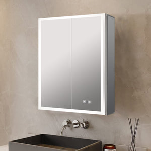 English Elm Mesa Double Door Led Medicine Cabinet with Defogger Aluminum Frame Bathroom Storage B2731P478359