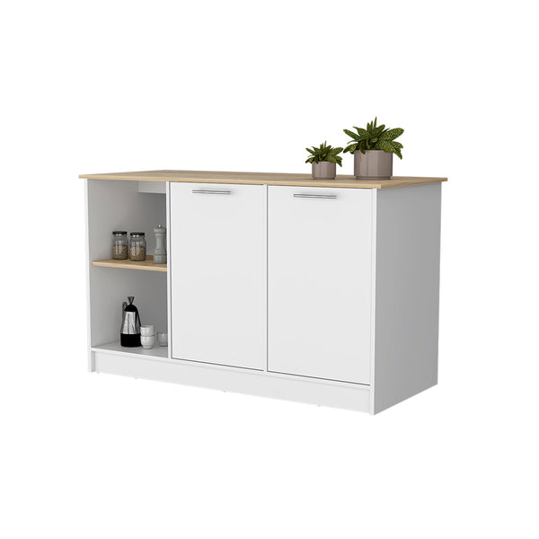 English Elm Mercury Kitchen Island with 59" Spacious Countertop, Dual Cabinets, Open Shelves & Modern Finishes B128S00038