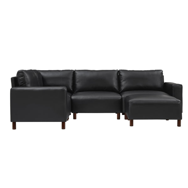 English Elm Modern Five Piece Modular Sectional with Ottoman Pu Leather Living Room Sofa Set Black W1097S00267