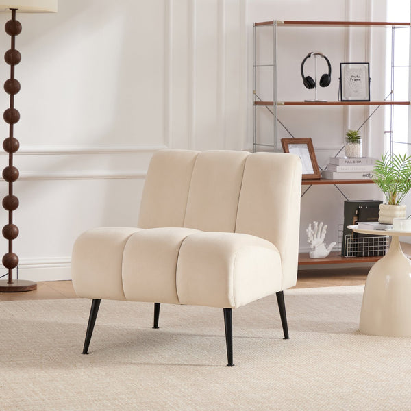 English Elm 24.4" Wide Modern Armless Velvet Accent Chair With Black Metal Legs For Stylish Home & Office Decor W3098P308777