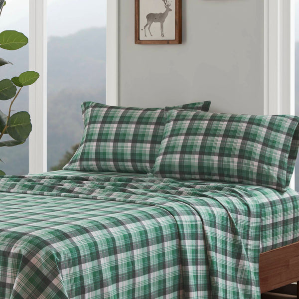 English Elm 4 Pcs Cozy Green Plaid Full Sheet Set – Soft 100% Cotton Flannel For Warmth & Everyday Comfort B035P319784
