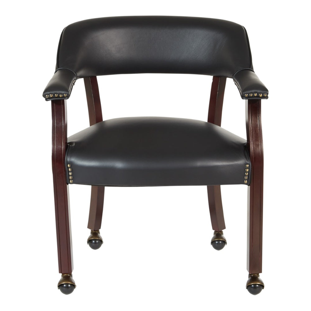 OSP Home Furnishings Traditional Guest Chair with Brass Nailhead Trim Vinyl Upholstery and Rolling Casters TV231-3