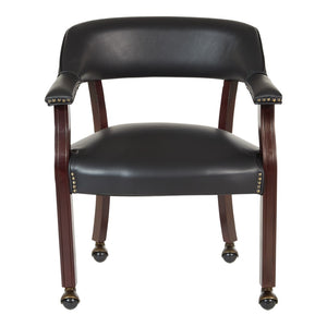 OSP Home Furnishings Traditional Guest Chair with Brass Nailhead Trim Vinyl Upholstery and Rolling Casters TV231-3