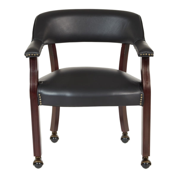 OSP Home Furnishings Traditional Guest Chair with Brass Nailhead Trim Vinyl Upholstery and Rolling Casters TV231-3