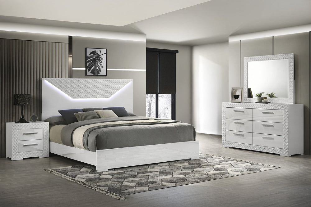 English Elm Blanca Modern King Bed With Led Headboard & Sleek White Finish - Stylish Comfort For Your Bedroom B009S01388