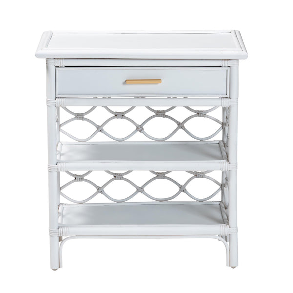 English Elm Bohemian Woven Rattan Nightstand with Geometric Drawer for Organic Bedroom Styling B2750P467859