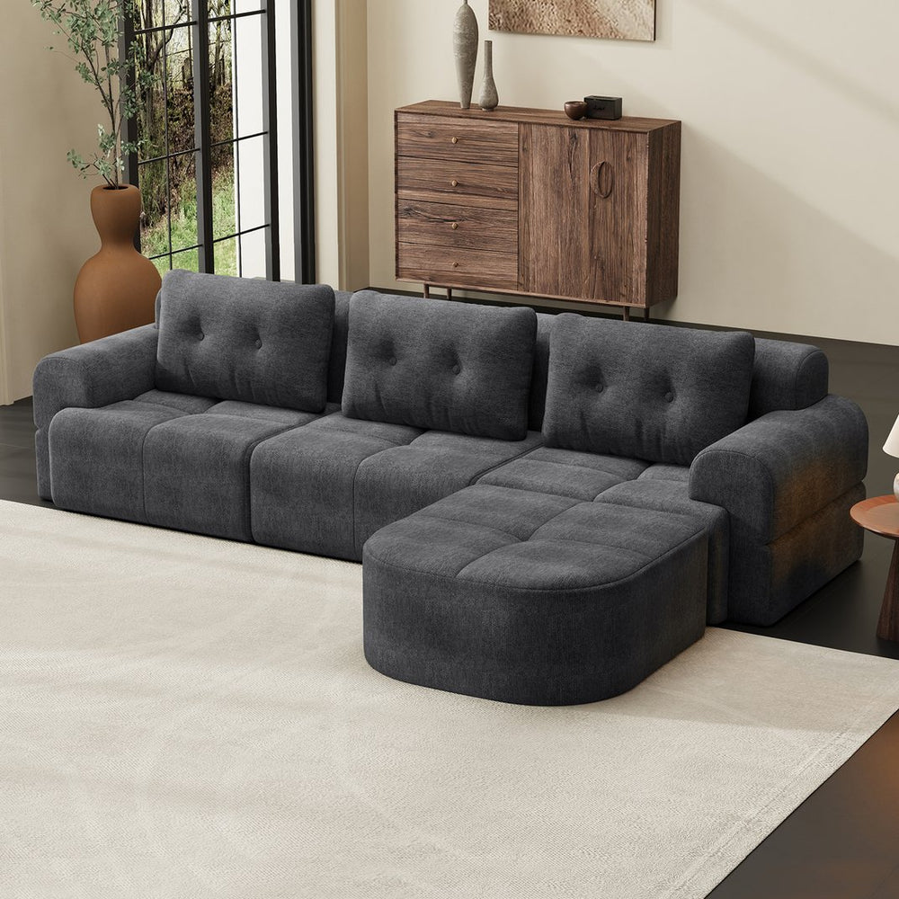 English Elm Modular Sectional Sofa with Chaise Full Foam Build Woven Fabric for Living Room Dark Grey W2379S00007