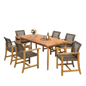 English Elm Christopher Knight Home® - 7-Piece Acacia Wood Outdoor Dining Set with 72" Slatted Table & 6 Cushioned Chairs, Durable Patio Entertaining Ready Mocha,Teak N779P266069N_60400.00MCA-3