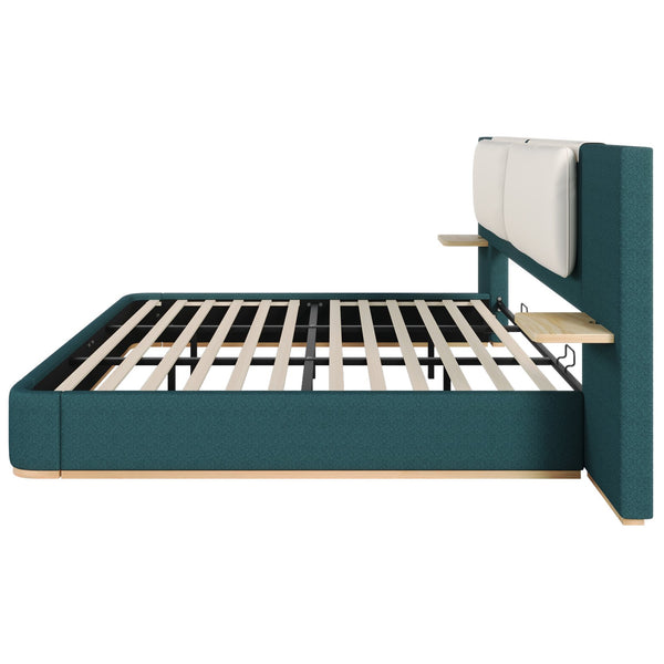 English Elm Christopher Knight Home® - King PU Leather Bed Frame with Wingback Headboard & Footboard, Gold Accents, Platform Slat Support, Elegant Design Green 76.4 L x 12.75 W x 8.75 H N761S0000024F