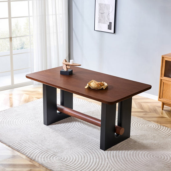 English Elm All-mdf Walnut Top Dining Table Seats Four with Matte Black Base for Small Spaces W3875S00025