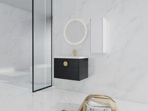English Elm 28" Wall-Mounted Bathroom Vanity With Ceramic Sink & Side Cabinet – Space-Saving, Soft-Close Doors! W999S00327
