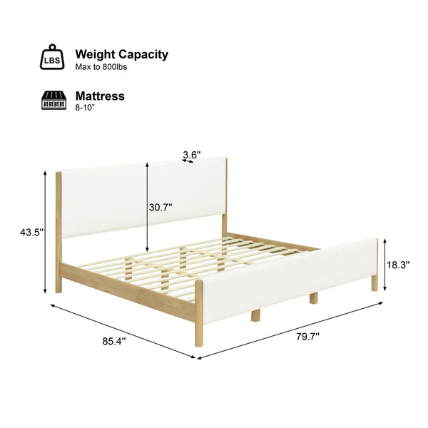 English Elm Christopher Knight Home® - Modern White Boucle Upholstered Bed With Eco-Friendly Rubberwood Legs - King Size, Stylish Comfort N769P266448W