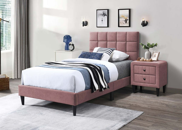 English Elm Twin Bed With Adjustable Headboard – Stylish Upholstered Design, Biscuit Tufting & Easy Assembly Options B089P240519-GIGA
