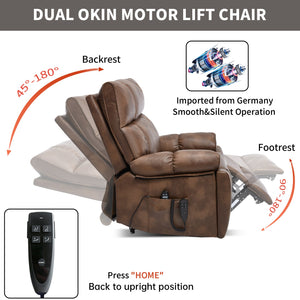 English Elm Brown Leatheraire Power Lift Recliner Dual Motor Massage Heat Heavy Duty 350 Lb W1803P340282