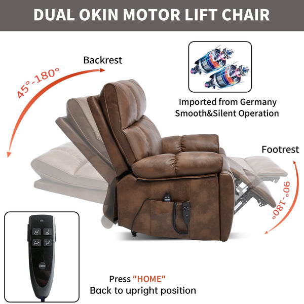 English Elm Brown Leatheraire Power Lift Recliner Dual Motor Massage Heat Heavy Duty 350 Lb W1803P340282