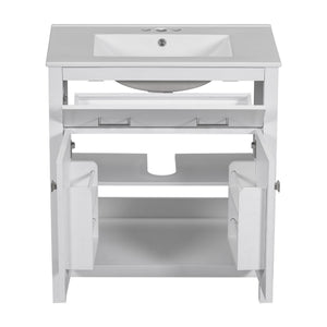English Elm 30-inch Modern Bathroom Vanity with Ceramic Sink, Gold Accents, Solid Wood Frame, Soft-Close Doors and Ample Storage White WF324045AAK