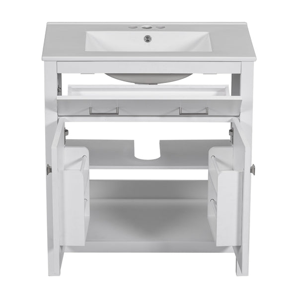 English Elm 30-inch Modern Bathroom Vanity with Ceramic Sink, Gold Accents, Solid Wood Frame, Soft-Close Doors and Ample Storage White WF324045AAK