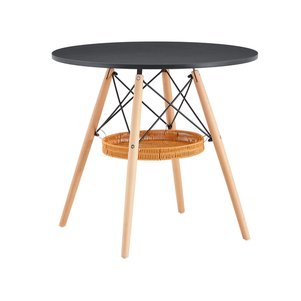 English Elm 31.5-inch Round Dining Table Solid Legs Woven Basket Storage Compact Modern Minimalist Black,Wood W1151P431132