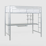 Twin Metal Loft Bed Workstation Silver BLWSSL Walker Edison